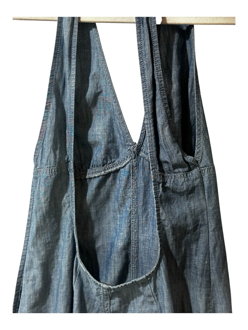 Free People Deep V Front U- Shaped Back Denim Jumpsuit - Dark Blue Size 6 - Picture 6 of 6